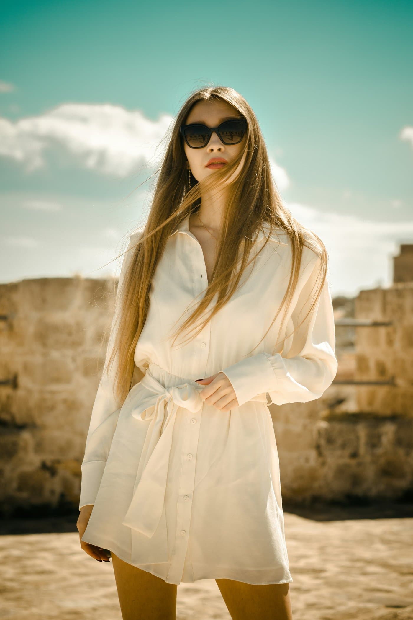 Robe chemise ceinturée